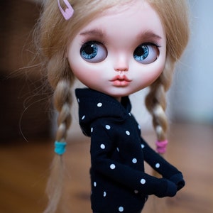 Polka Dot Blythe Doll Hoodie, Blythe Doll Jumper Long sleeve, Blythe Doll Clothes Navy Blue, Blythe Doll Clothes Cotton Jersey