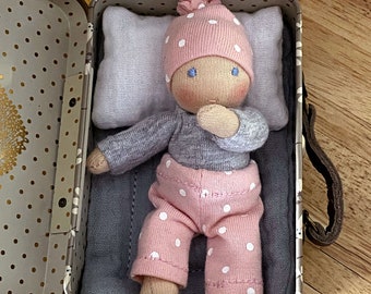 Baby Waldorf Doll 3" Baby Doll for Girl, TO ORDER, Girl Birthday Gift, Waldorf Doll for Girl, Suitcase Doll, Waldorf inspired doll