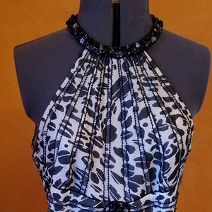 Vintage Escada Beaded Black and White Halter Dress - Size 40