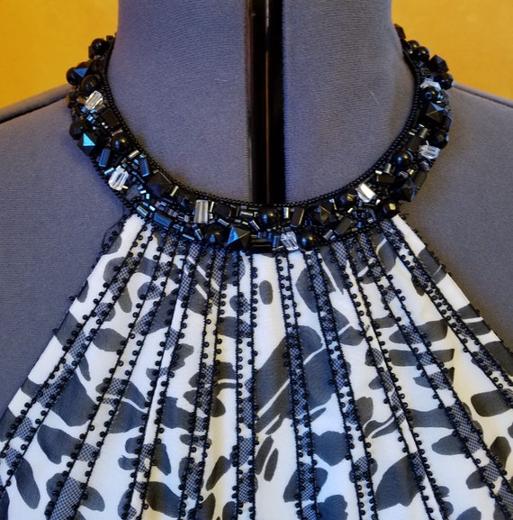 Vintage Escada Beaded Black and White Halter Dres… - image 6