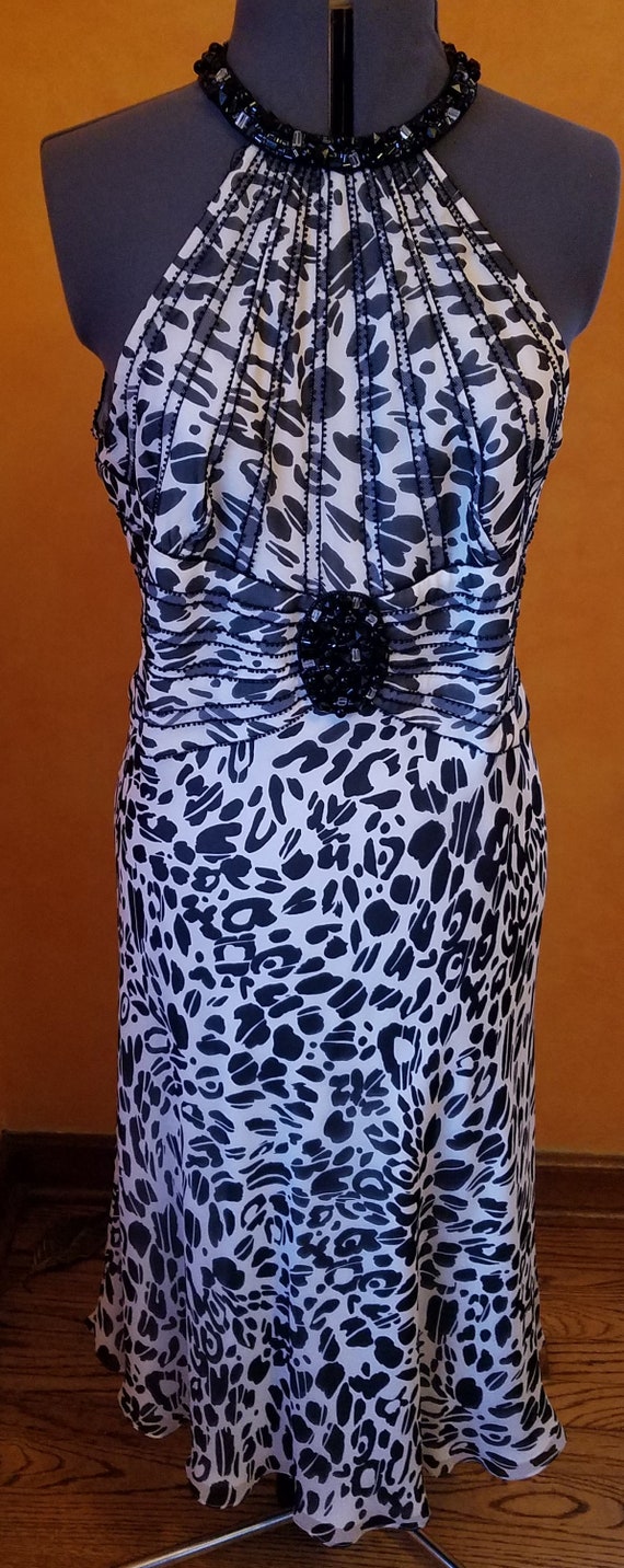 Vintage Escada Beaded Black and White Halter Dress