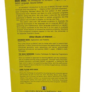 May include: A yellow book titled "BASIC BASIC: An Introduction to Computer Programming in BASIC Language, Second Edition" by James S. Coan. The book includes chapters on strings and files, sample programs, and practice problems. Other books of interest are also listed.