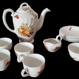 Burleigh Ware Burgess & Leigh Coffee/Tea Set Ironstone Fruit Motif, Made in England