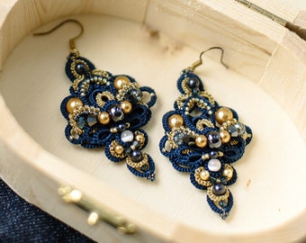 PDF tatting tutorial, shuttle tatting pattern and scheme earrings &quot;Far Blue&quot;