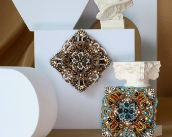 PDF and video tatting tutorial, shuttle weaving pattern and scheme brooch "Barocco".