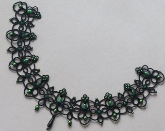 VIDEO tatting weaving tutorial, shuttle tatting pattern and scheme necklace "The power of lines"