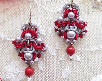 Video tatting tutorial, shuttle tatting pattern and scheme  earrings and a pendant "Passion"