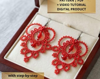 Shuttle Tatting Earrings Pattern PDF, Frost Frivolite Pattern with Video Lessons, Beaded Lace Earring Tutorial