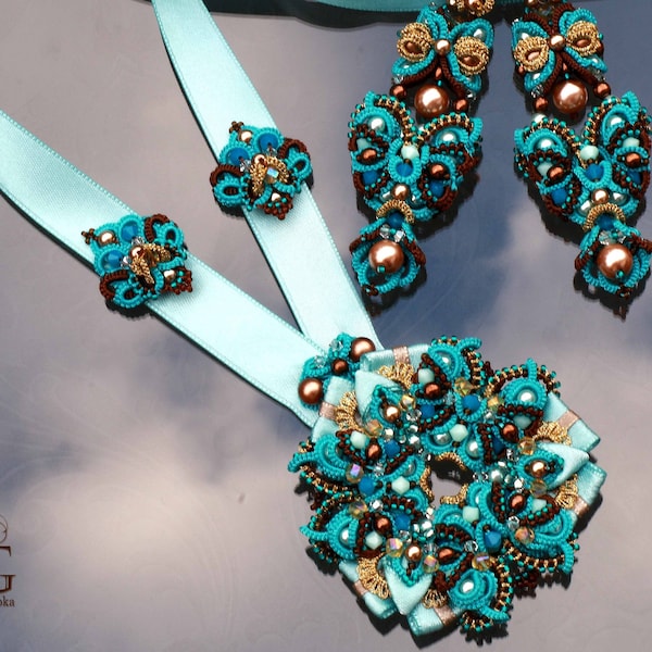 PDF tatting tutorial, shuttle tatting pattern and scheme Set Turquoise