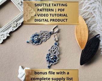 Shuttle Tatting Tutorial PDF Earrings Emerald Scheme Frivolite Pattern and Video, tatting diagram