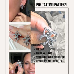 Tutorial de frivolité en vídeo y PDF, patrón de frivolité con lanzadera y diseño de pendientes "Lirio heráldico".