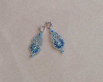 PDF video tatting tutorial, shuttle tatting pattern and frivolite weaving scheme earrings Emerald