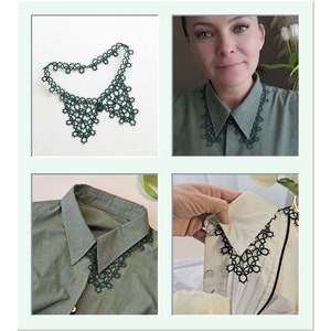 Video and PDF tatting tutorial, shuttle tatting pattern and frivolite scheme collar zdjęcie 6