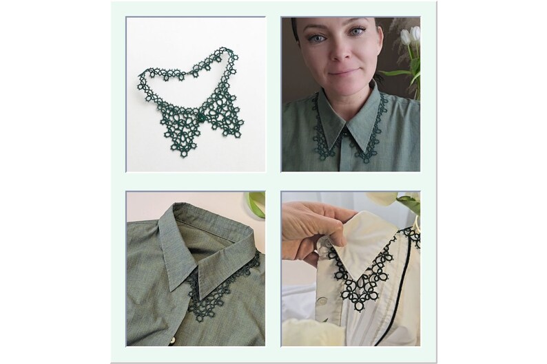 Video and PDF tatting tutorial, shuttle tatting pattern and frivolite scheme collar zdjęcie 6