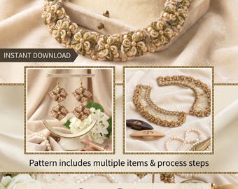 3D Tatting Jewelry Lace Tutorial, Beaded Necklace Bracelet Collar Patterns (PDF)