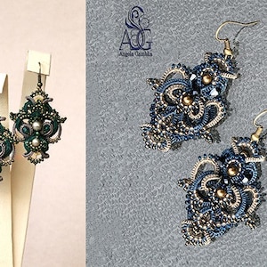 PDF tatting tutorial, shuttle tatting pattern and scheme earrins &quot;Jeans Collection&quot;