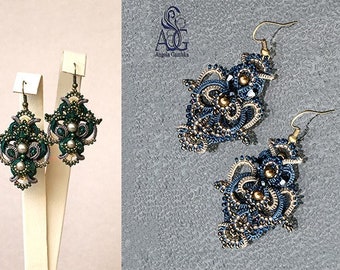 PDF tatting tutorial, shuttle tatting pattern and scheme earrins &quot;Jeans Collection&quot;