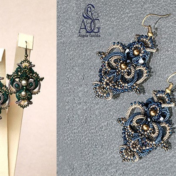 PDF tatting tutorial, shuttle tatting pattern and scheme earrins "Jeans Collection"