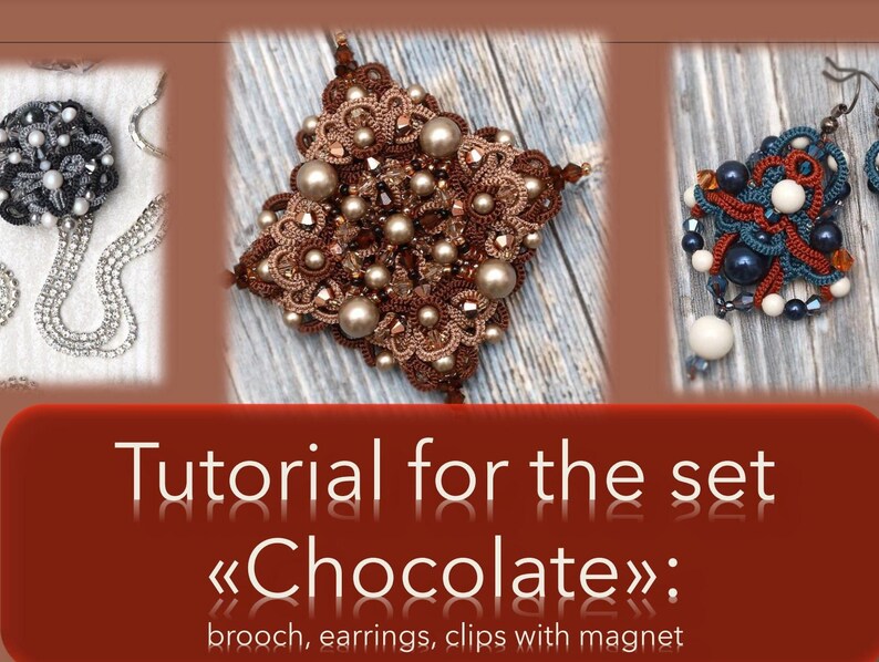 PDF tatting tutorial, shuttle tatting pattern and scheme: brooch, earrings and clips. image 1