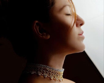 Video tatting tutorial, shuttle tatting pattern and scheme chocker necklace "Frivolite haute couture"