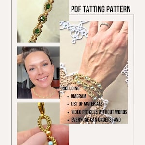 Split Ring Chain with beads Tatting shuttle VIDEO tutorial, pattern frivolite scheme