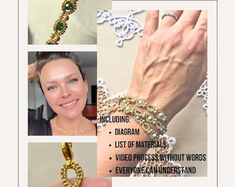 Cadena de anillos divididos con cuentas Lanzadera de frivolité VIDEO tutorial, patrón esquema frivolite