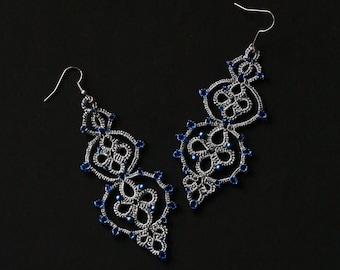 PDF Video tatting tutorial, shuttle weaving pattern and frivolite scheme earrings Mysterious night