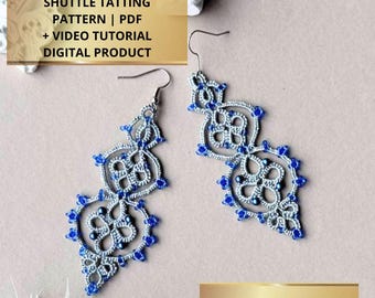 PDF Video tatting tutorial, shuttle weaving pattern and frivolite scheme earrings Mysterious night
