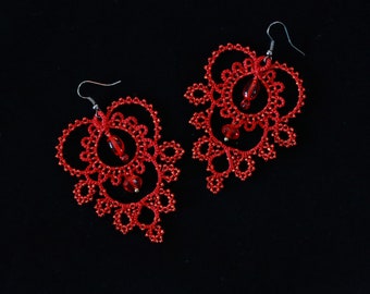 PDF video tatting tutorial, shuttle tatting pattern and frivolite scheme earrings Frost