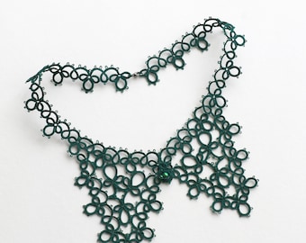 Video and PDF tatting tutorial, shuttle tatting pattern and frivolite scheme collar