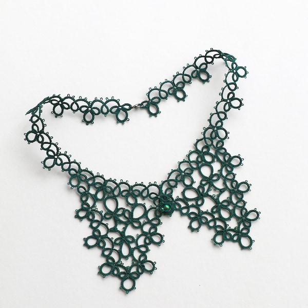 Video and PDF tatting tutorial, shuttle tatting pattern and frivolite scheme collar