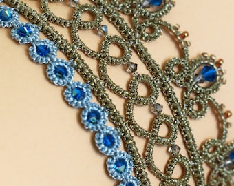 Video tatting tutorial, shuttle tatting pattern and scheme chocker necklace "Frivolite haute couture"