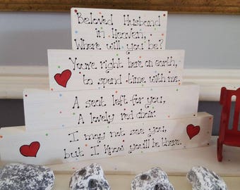 Memory blocks-empty chair-heaven-birthday-easter-in memory of loved one-mothers day-easter-fathers day-husband memory-christmas