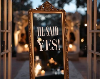 Calcomanía para espejo "Él dijo que sí" / Letrero de propuesta gay para espejo / Decoración de compromiso LGBTQ / Propuesta sorpresa del mismo sexo