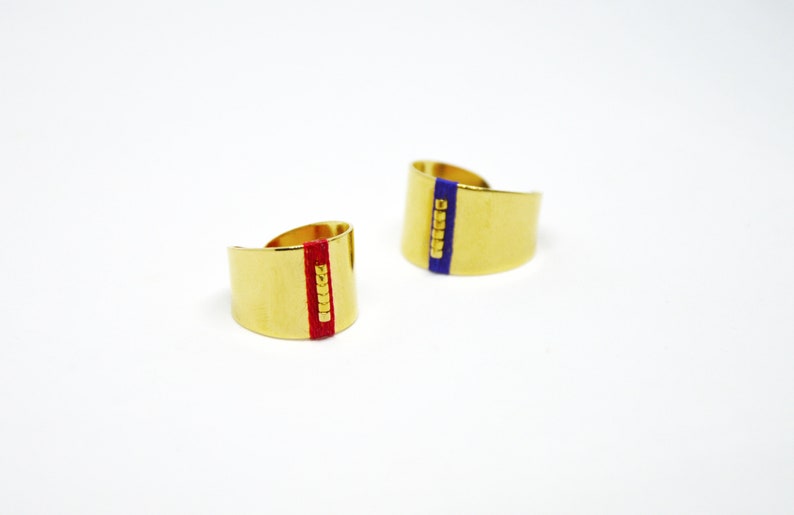 Bague tiss\u00e9e INCA rouge dor\u00e9e \u00e0 l/'or fin