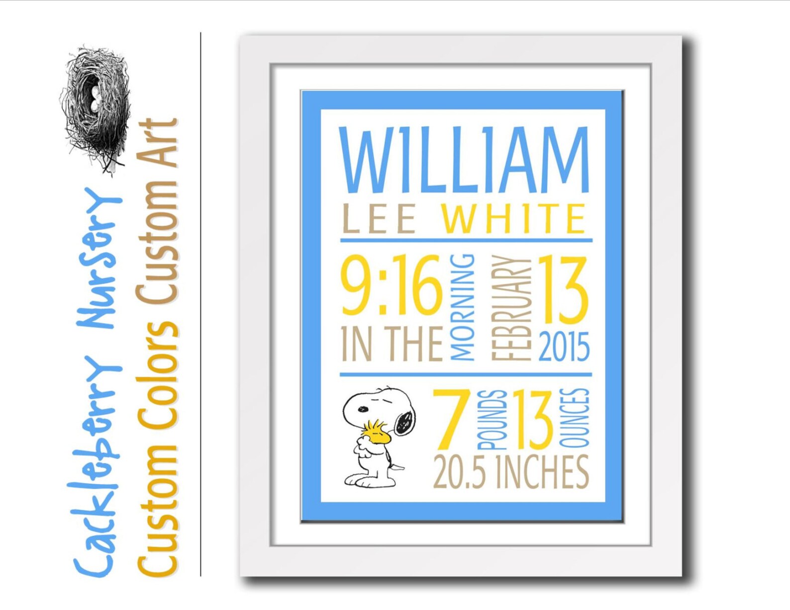 Snoopy Peanuts Birth Announcement Wall Art Baby Stats | Etsy