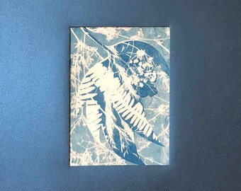 Cyanotype Print, Wall Decoration, Sun Print, Sun Printing, Blue Print, Nature Print, Botanical Print, Wall Art, Navy Blue Art, Eco Art