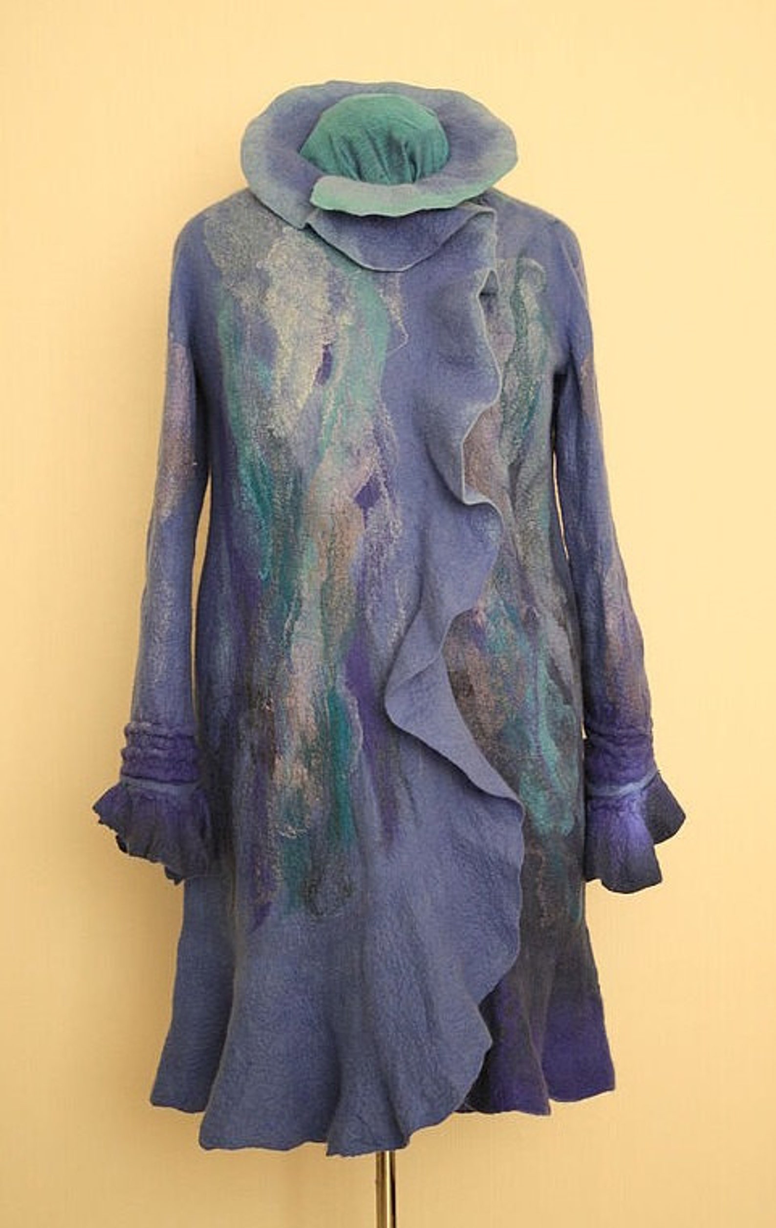 Felted Coat. Wool Blue Coat. Handmade Merino Long Coat. Luxury | Etsy