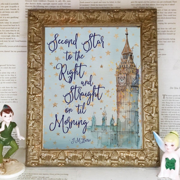 Second Star to the Right and Straight on 'til Morning Printable Sign. Peter Pan J.M. Barrie BabyNursey DIY Instant Download Typography Print