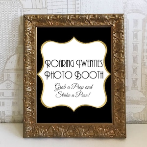 Black & Gold Printable Roaring 20s Photo Booth Sign - Great Gatsby, Wedding, DIY Instant Download Typography Print