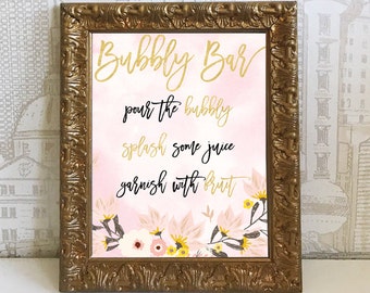 Printable Bubbly Bar Pour the bubbly splash some juice garnish with fruit Sign Floral Boho Bridal Shower Bachelorette Instant Download Print