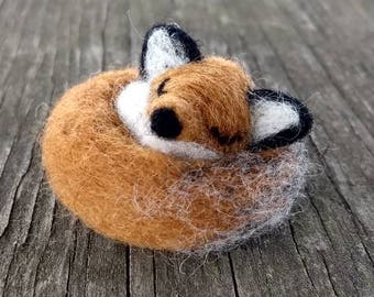 Needle Felted Sleeping Fox or Sitting Fox