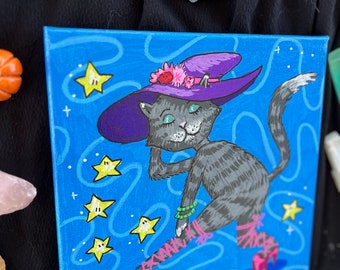 It’s Giving… Hexy- Original Painting - Canvas Artwork - Halloween Witchy Cat Art