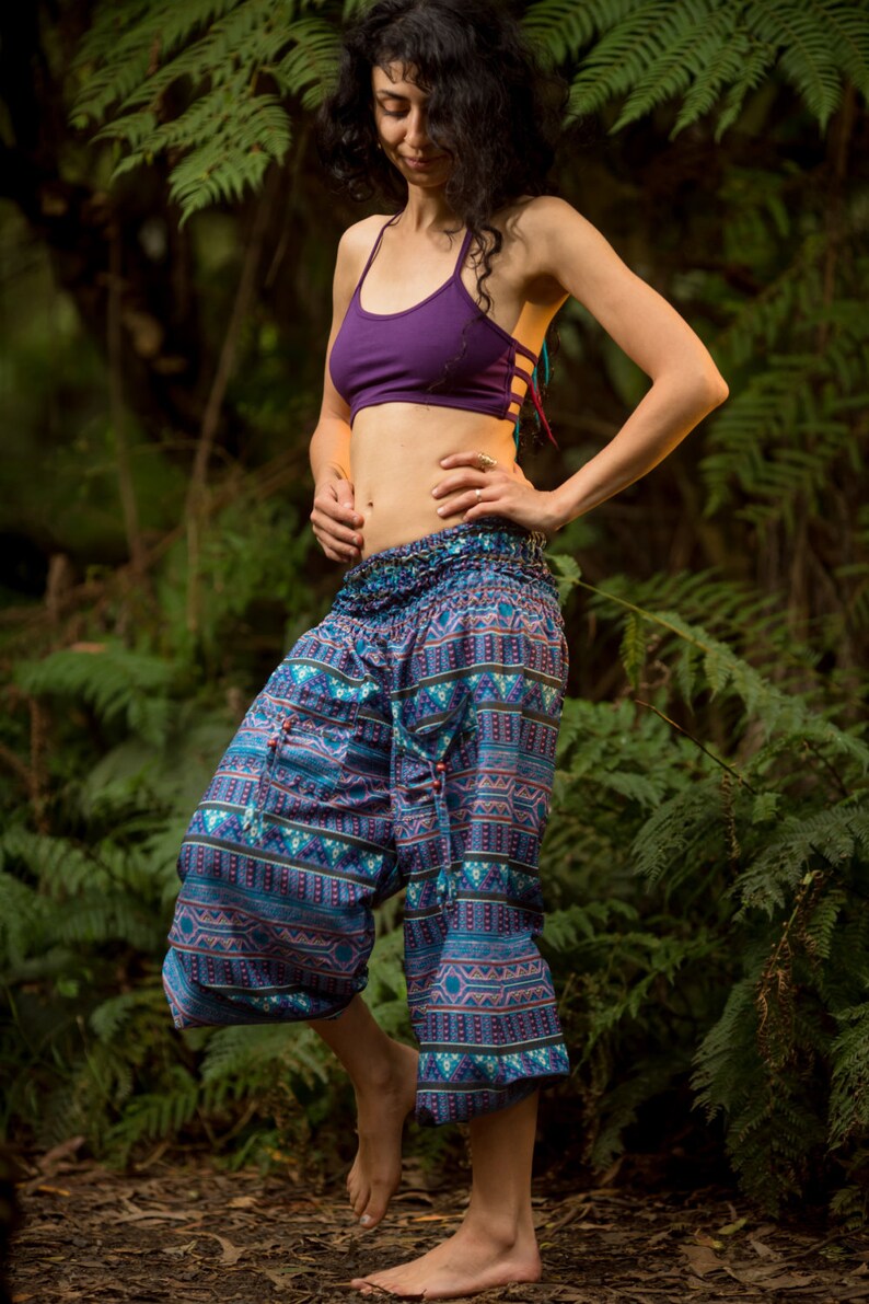 Shades of Blue and Purple Tribal Yoga Ali Baba Pants Festival Clothing Yoga Hippie Boho Bohemian Gypsy Pants Tribal Yoga Pants