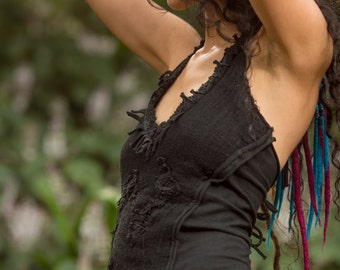 Tinkerbell top (Black) - Festival Clothing Doofs Tribal Goa Singlet Boho Hippie Gypsy Nomadic Desert Sexy Stylish Bohemian