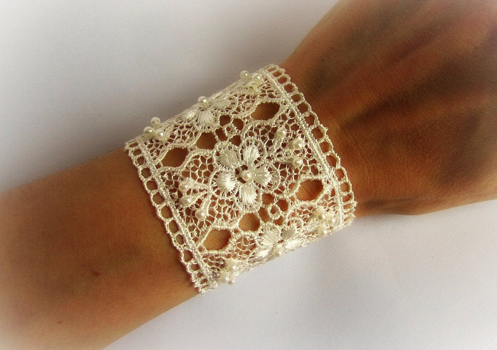 Floral Lace Cuff Bracelet White Lace Cuff Embroidered Lace Etsy