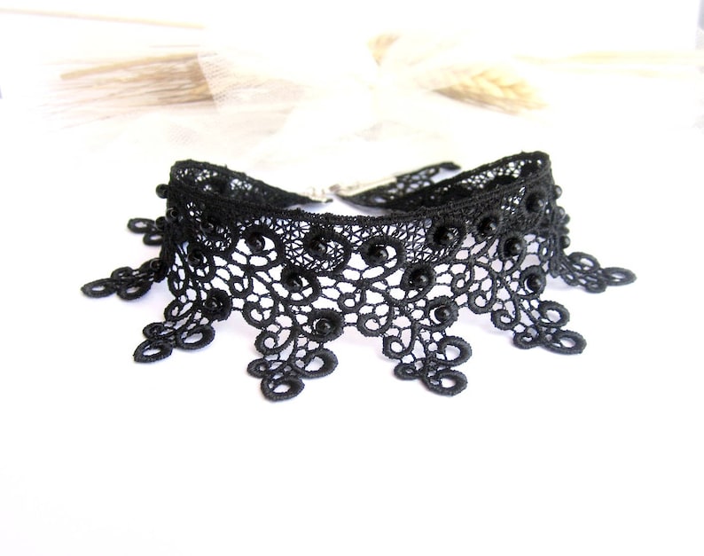 Black Lace Necklace Wide Lace Choker Gift for Her - Etsy