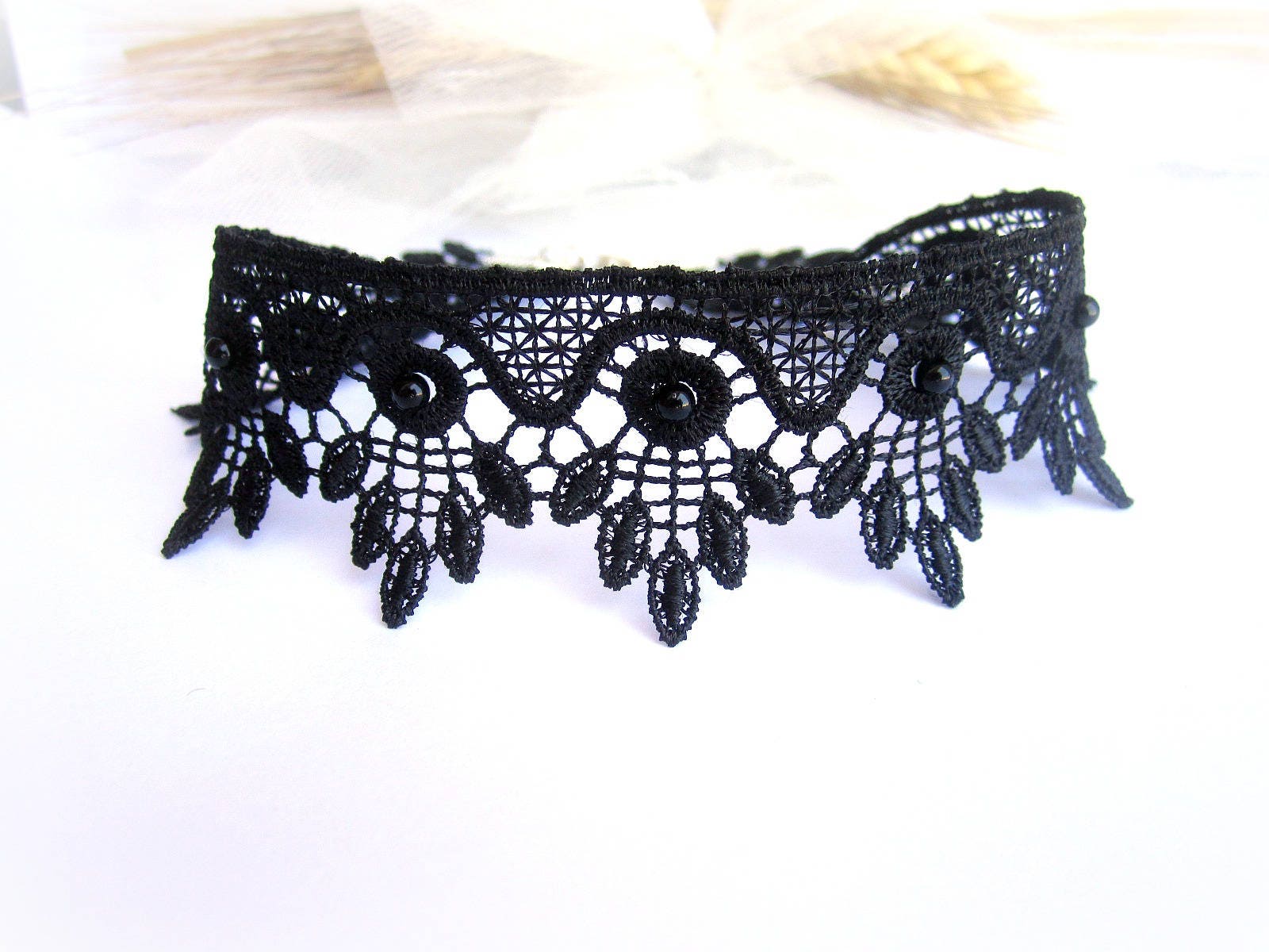 Black Lace Choker Embroidered Black Lace Necklace Gift for - Etsy