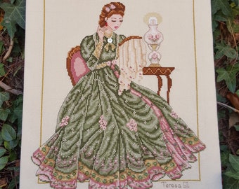 Stitching Beauty - Victorian Lady Counted Cross Stitch Chart Pattern Instant Download