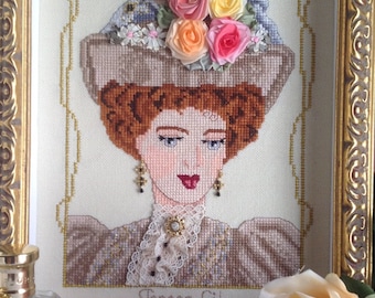 Victoria Edwardian Beauty Style PDF Counted Cross Stitch Chart Pattern Instant Download